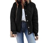 Chaqueta acolchada de manga larga para mujer, abrigo informal de Primavera y otoño, Cuello de pie, con bolsillos