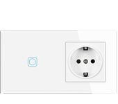 Sensor Touch switch 1gang 1way, EU Standard Power Socket,153*82mm Tempered Glass Panel