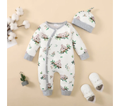 Winter Newborn Infant Baby Boys Romper Bear Print Long Sleeve Button Up Front Rompers Kids Onepiece Soft Fashion Baby  Clothing
