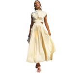 Vestido de mujer dulce moda calle verano y otoño casual stand collar macaron off-waisted vestido largo