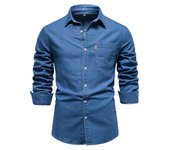 Camisa vaquera sin hierro para hombre, camisa informal de manga larga de color sólido sin hierro, nuevo estilo a la moda, 2025