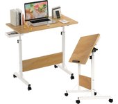 Rcynview Mobile office side table adjustable in height from 64 to 89 cm, folding table with 4 lockable wheels, side table for sofa, room, made of wood. Rolling table for bed or sofa, 80x40x64-89cm