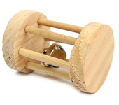 Cute Rabbit Roller Toys Natural Wooden Pine Dumbells Unicycle Bell Chew Toys for Guinea Pigs Rat Small Pet Molars Supplies