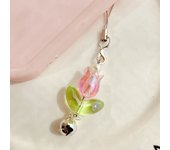 Y2K Aesthetic Flowers Tulip Phone Charm Beaded Pendant Mobile Phone Lanyards Acrylic Kawaii Phone Chains Jewelry Gift