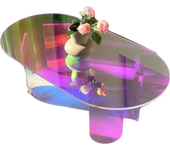 Mesa de Café Ovalada de Acrílico Iridiscente: Modernas Mesas de Centro Acrílicas Transparentes Decorativa Multicolor para Café Salón Sofá 95 x 50 x 36 cm