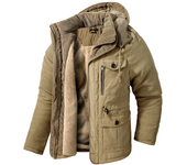 Winter men's warm jacket, fashionable men's thick warm tactical hooded jacket, men's outdoor multi pocket trench coat jacket