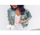 Chaqueta Bomber informal con estampado Floral de talla grande, abrigo elegante con cremallera, ropa de oficina ajustada