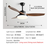 52Inch 3 ABS Blade DC 35W Pure Copper Motor Ceiling Fan With 60W LED Light Support Remote Control Strong winds Electric fans