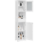 Armario Baño Mueble Auxiliar de Baño Armario de Cocina con Puerta de Cristal Armario Estrecho 40x30x170 cm Blanco