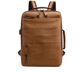 Mochilas de negocios impermeables para hombre, bolso para portátil de cuero PU, gran capacidad, carga USB, bolsa de viaje a la moda