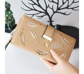 Cartera de cuero PU con hojas huecas para mujer, bolso de mano, tarjeteros, carteras largas
