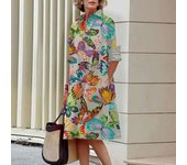 Elegant autumn shirt to fashionable loose long sleeved office women's green and red lapel dress
