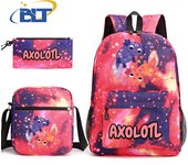 Axolotl printed kids school bag 3-piece set student backpack shoulder bag pencil case set children's school gift
