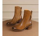 Womens Waterproof Platform Round Toe Chunky Heel Brown Ankle Boots Womens Outdoor High Heel Leather Boots