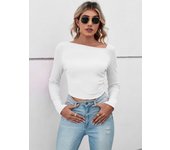Women's off shoulder irregular T-shirt, diagonal collar casual long sleeved dress, asymmetrical pleats, solid color, 2023