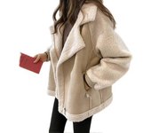 Women's Fleece Coat Casual Comfortable Short Lambswool Biker Jacket Faux Fur Coat