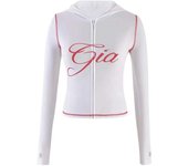 iamgia blue cotton zipper hooded long sleeved high stretch top low waist micro flared pants for women 2024