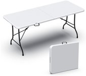 Mesa Plegable Multifuncional 180 x 75 cm, Mesa de Fiesta con Asa de Transporte, para Jardín, Terraza, Balcón, Blanco