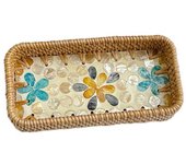 Hand Woven Splicing Shell Rattan Basket Rattan Weaving Colorful Rattan Shell Tray Handmade Household Dried Fruit Plate