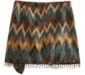 New Vintage Geometric Print Mini Skirt Knotted Sarong Beaded Fringe Wrap Vestidos Casual Zip Short Skort Mujer