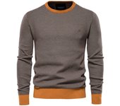 Suéter de algodón empalmado para hombres, suéter de cuello redondo casual cálido, suéter de punto de alta calidad, suéter de moda de invierno