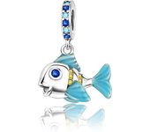 Pendant Charm Bead 925 Sterling Silver Ocean Yellow Zircon Small fish Pendants Original Bracelet for Jewelry Making Valentine's Day Gift