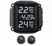 Wireless Motorcycle TPMS Tire Pressure Monitoring System 2pcs External Sensor LCD Time Display Tyre Temperature Monitor Alarm