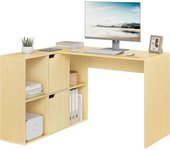 Escritorio Oficina, 100cm, Mesa Escritorio, Escritorio L de Doble Tablero, Escritorio con Estantería de 6 Compartimentos, Mesa PC Ordenador para Estudio Oficina Dormitorio, Blanco