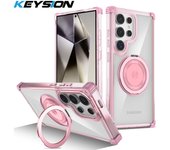 KEYSION Transparent Case for Samsung S24 Ultra S23 FE S22+ Magnetic Ring Stand Phone Cover for Galaxy Note 20 Ultra