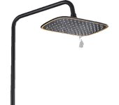 8'' Black+Gold Cold & Hot Wall Mounting Bathroom Shower Faucet Set Quiet Soft Water W/ Push Bar