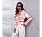 Camisa De Seda Para Mujer Elegante Y Cómoda De Satén Manga Larga Cuello En V Abierta Estilo Oficina Primavera Otoño