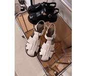 Fabric Rubber Buckle Strap Hoof Heels Low Sandals Woman Leather Low-heeled Slides Ho