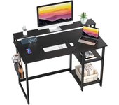 Escritorio de Ordenador con Soporte de Monitor, Escritorio de Oficina con Estantes de Almacenamiento Ajustables, Pequeño Escritorio Reversible para el Estudio, Blanco