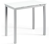 Mesa de Cocina o salón Extensible Moderna,Color Blanco/Plata - Material Cristal Templado/Metal 100/140 x 60 x 76 cm