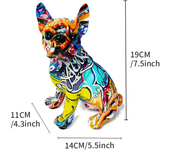 Colorful Standing French Bulldog Resin Statue Decoration, Pet Dog DIY Graffiti Crafts, Desktop Animal Statue Ornament.