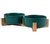 Ceramics Wood Stand with No Spill Large Feeder Dish with Dog Bowl Cat Food Water Bowls for Dogs Cats Feeding Puppy  Pet Supplies