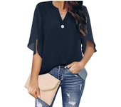 Blusa de verano mujer 3/4 mangas camisa cuello v ligero mangas acampanadas top de verano elegante