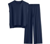 2025 Women's knitted Casual Set - Sleeveless vest knitted sweater + wide-leg Pants two-piece set