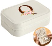 Initial Floral Letter Jewelry Box Jewelry Storage Box Portable Zipper Jewelry Box Pu Leather Ring Earrings Necklace Storage Box