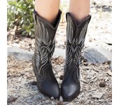 Women's Western Jeans Mid-Heel Large ots,  Style, Square Head, PU Lea, Independent Season, Autumn & Winter, New