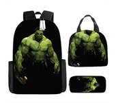 3pcs/set  The Hulk Students Backpack Pencil Case Lunch Bag Kids Wear-resistant Lightening Breathable Waterproof Schoolbag