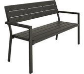 Banco de Jardín Moderno para Dos Personas, Estructura de Aluminio Resistente, Banco Jardin, Asiento de Poliestireno Efecto Madera, Ideal para Patio y Terraza Exterior - Oscuro