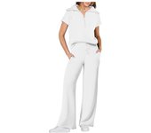 Spring and summer leisure sports suit zipper short-sleeved hoodie wide-leg pants two-piece set