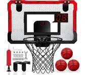 Canasta Baloncesto Infantil, Interior Exterior Canasta de Baloncesto para Niños Juguete con 3 Pelotas Red y Bomba para Niño de 5 6 7 8 9 10 11 años (Rojo)
