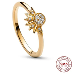 Sparkling Moon Sun Ring For Women Cocktail Stackable Finger Band Summer Celestial Blue Silver 925 Fine Jewellry Crystal