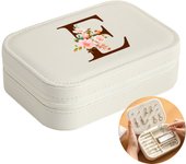 Initial Floral Letter Jewelry Box Jewelry Storage Box Portable Zipper Jewelry Box Pu Leather Ring Earrings Necklace Storage Box
