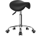 KKTONER Taburete con Ruedas Silla Trabajo Altura Ajustable Giratorio Taburete de Oficina con Asiento de Silla de Montar Negro