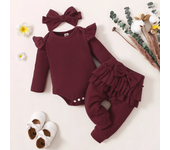 3Pcs Newborn Baby Girl Clothes Sets Infant Outfit Ruffles Romper Top Bow Leopard Pants New Born Autumn Fall Toddler Clothing