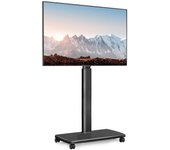 Soporte TV Ruedas Blanco de Serie E con Base de Madera para Pantallas de 32 a 70 Pulgadas,MAX VESA600*400mm,Soporte TV Suelo Ruedas con Función Giratoria,Ajuste de Altura,Gestión de Cable