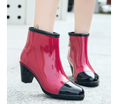 Rain Boots  Women Chunky Heels Rubber Shoes Waterproof Garden Work Galoshes Ankle Boot Rainshoes Footwear